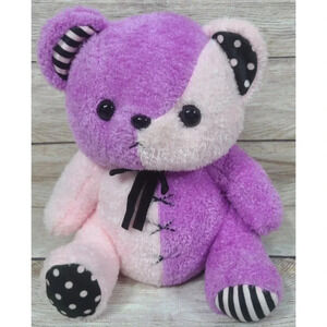 Yell Kumax Moco Plush "Sound" Bear Stuffed Animal Color Block Purple Pink 10"